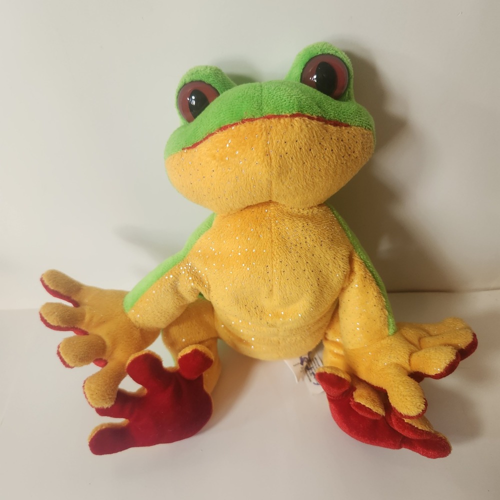 Ganz Webkinz Tree Frog Plush Green Yellow Red Sparkle Glitter Stuffed Animal